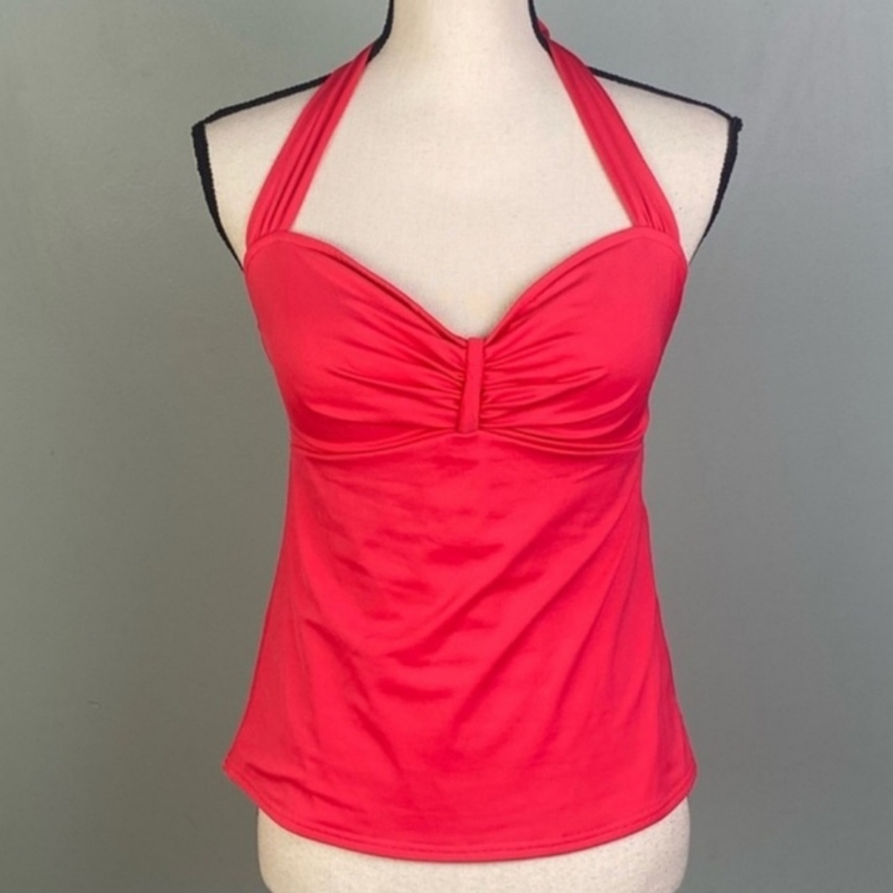 MIRACLESUIT red halter tankini TOP ONLY with tie behind neck, size 12. EUC